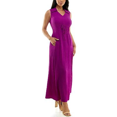 Nina Leonard Women's V-Neck Collared Maxi Dress, Small