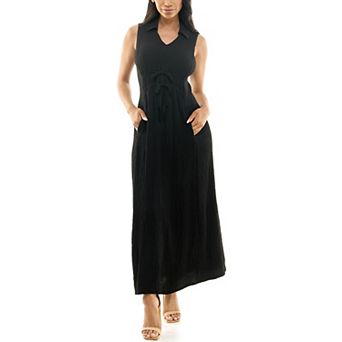 Women's Nina Leonard Collared V-Neck Maxi Dress