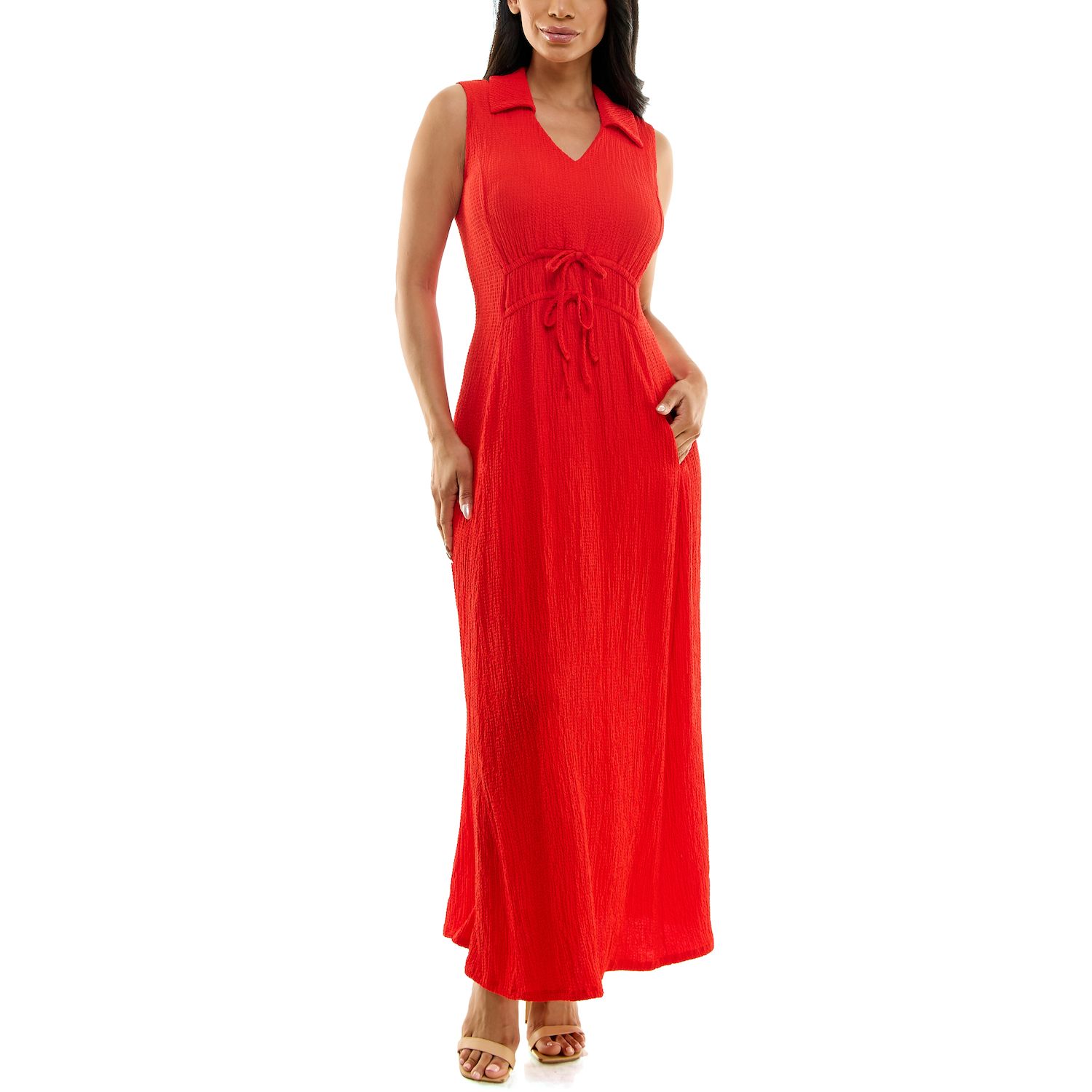 Женские платья Nina Leonard Collared V-Neck Maxi Dress