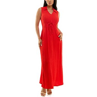 Women's Nina Leonard Collared V-Neck Maxi Dress