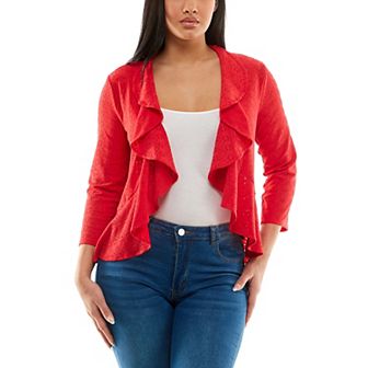 Women's Nina Leonard Eyelet Ruffle Front Bolero