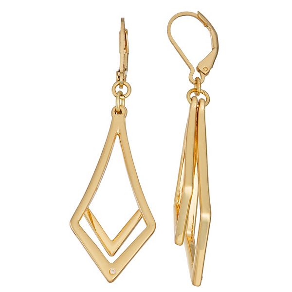 Napier Gold Tone Layered Geometric Drop Earrings