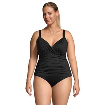 Plus Size Lands' End DDD-Cup Chlorine Resistant V-Neck Wrap Wireless Tankini Swimsuit Top