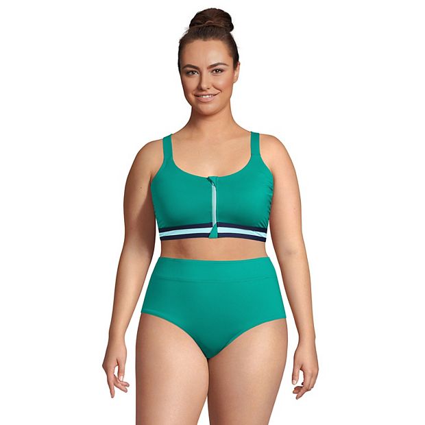 Plus Size Lands' End Chlorine Resistant Zip Front Bikini Swimsuit Top with  Adjustable Straps