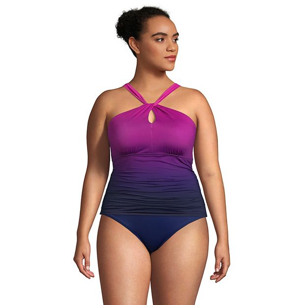 Women's Lands' End Chlorine Resistant One Shoulder Multi Way Tankini Swim  Top