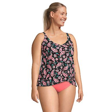 Plus Size Lands' End Chlorine Resistant V-Neck Tulip Hem Tankini Swimsuit Top with Adjustable Straps