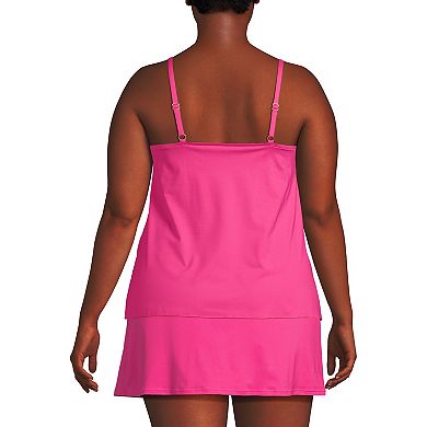 Plus Size Lands' End Chlorine Resistant V-Neck Tulip Hem Tankini Swimsuit Top with Adjustable Straps