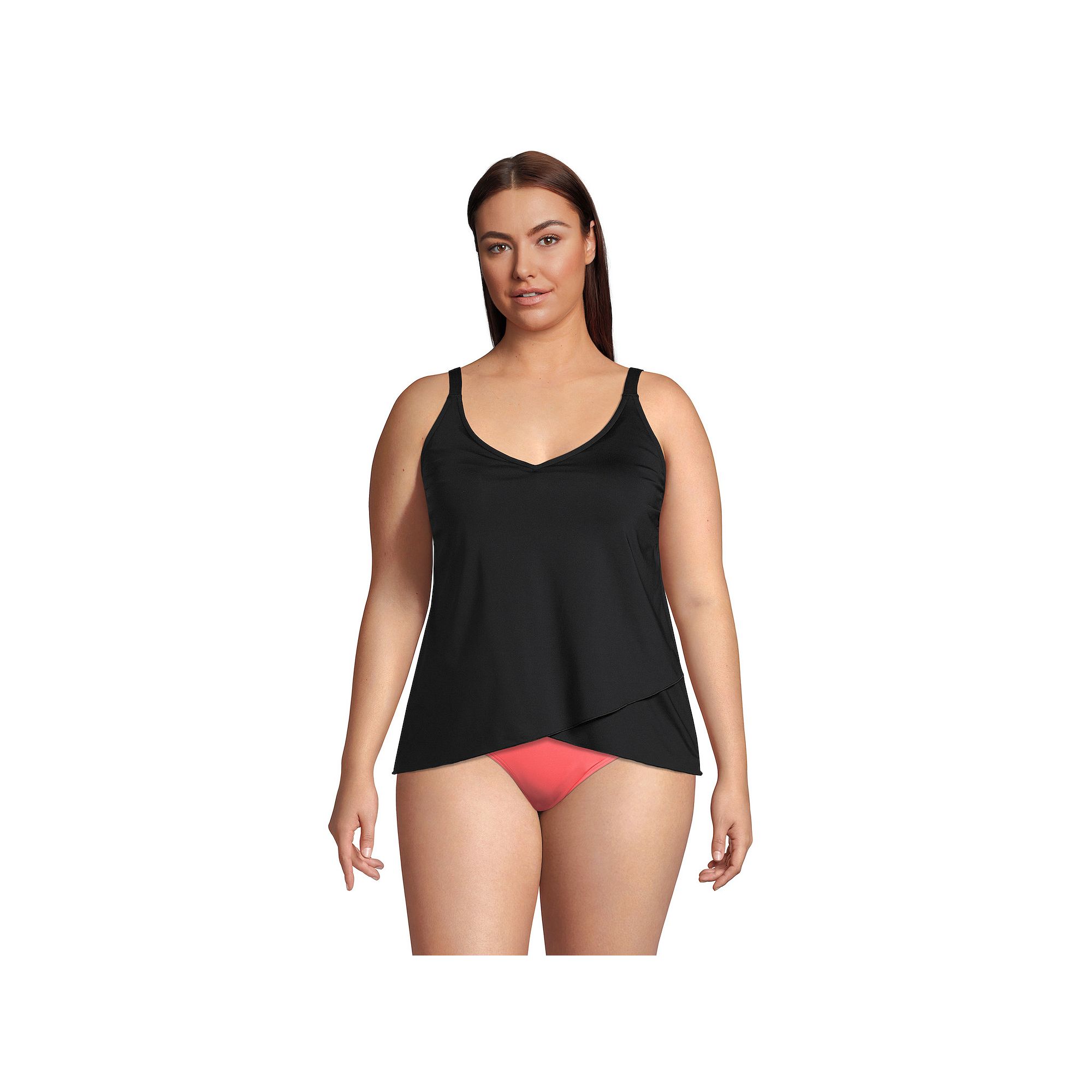 Plus Size Lands End Chlorine Resistant V-Neck Tulip Hem Tankini Swimsuit T