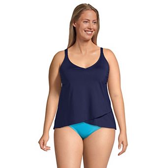 Plus Size Lands' End Chlorine Resistant V-Neck Tulip Hem Tankini Swimsuit Top