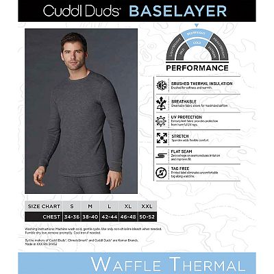 Men s Cuddl Duds Midweight Waffle Thermal Performance Base Layer Crew Top