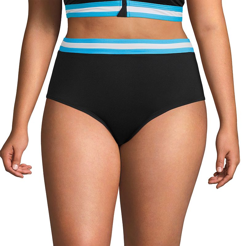 Plus Size Lands' End Chlorine Resistant Pocket High-Waisted Bikini Swim Bottoms, Women's, Size: 18 W, Black Turquoise
