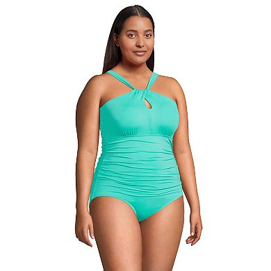 Plus Size Lands' End Chlorine Resistant High Neck One-Shoulder Multi-Way One-Piece Swimsuit