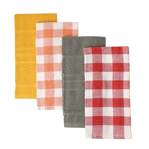 Celebrate Together Fall Checkered and Solid 4-Pack Kitchen Towel Set