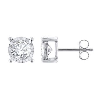 Yours and Mined 10k White Gold 1 Carat T.W. Diamond Miracle Plate Stud Earrings