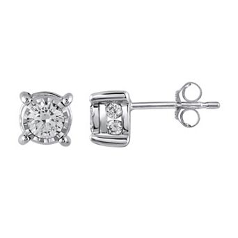 Yours and Mined 10k White Gold 1 Carat T.W. Diamond Miracle Plate Stud Earrings