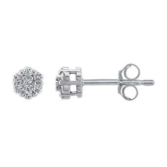 Yours and Mined 10k White Gold 1/10 Carat T.W. Diamond Cluster Stud Earrings