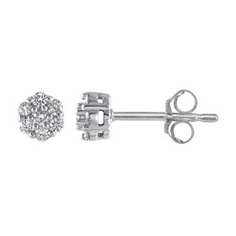 Yours and Mined 10k White Gold 1/5 Carat T.W. Diamond Cluster Stud Earrings