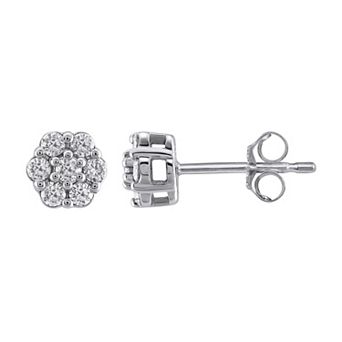 Yours and Mined 10k White Gold 1/4 Carat T.W. Diamond Cluster Stud Earrings