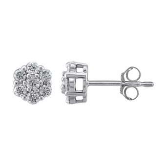 Yours and Mined 10k White Gold 1/2 Carat T.W. Diamond Cluster Stud Earrings