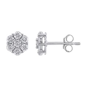 Yours and Mined 10k White Gold 3/4 Carat T.W. Diamond Cluster Stud Earrings