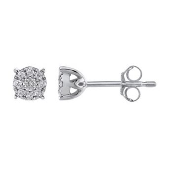 Yours and Mined 10k White Gold 1/7 Carat T.W. Diamond Cluster Stud Earrings