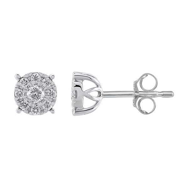 Yours and Mined 10k White Gold 1/2 Carat T.W. Diamond Cluster Stud Earrings