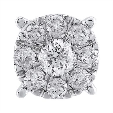 Yours and Mined 10k White Gold 3/4 Carat T.W. Diamond Cluster Stud Earrings