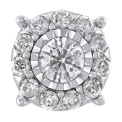 Yours and Mined 10k White Gold 1 Carat T.W. Diamond Cluster Miracle Plate Stud Earrings