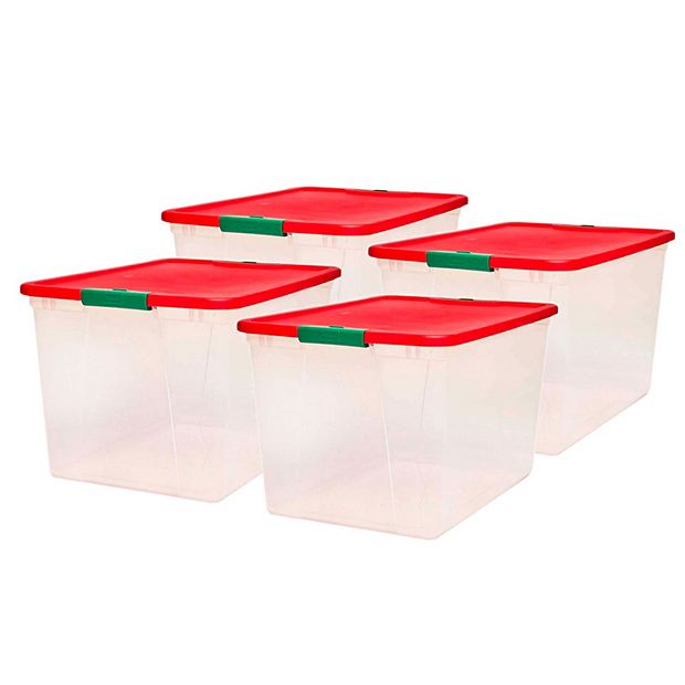 Homz Holiday Ornament Latching Storage Container - Red/Clear, 64
