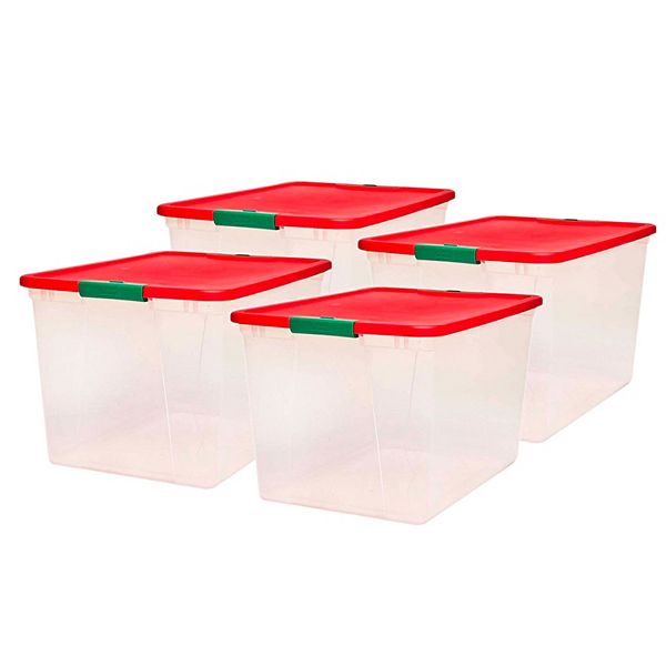 HOMZ 64-Quart. Secure Latch Clear Plastic Storage Container Bin w/Red Lid,  2 Pack 3364HRGDC.02 - The Home Depot