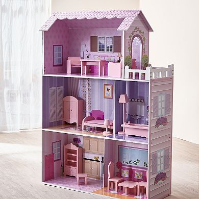 Teamson Kids Olivia's Little World 12-inch Pink Dreamland Tiffany Dollhouse with Matching Pink Accessories
