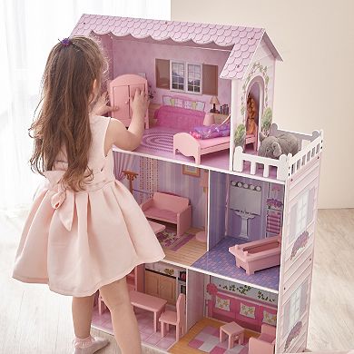 Teamson Kids Olivia's Little World 12-inch Pink Dreamland Tiffany Dollhouse with Matching Pink Accessories