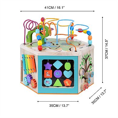 Teamson Kids Preschool Play Lab Large Wooden Activity Learning 7-Sided Cube