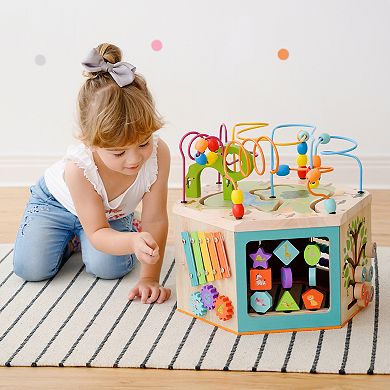 Teamson Kids Preschool Play Lab Large Wooden Activity Learning 7-Sided Cube