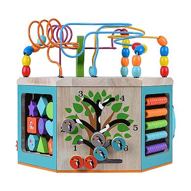 Teamson Kids Preschool Play Lab Large Wooden Activity Learning 7-Sided Cube