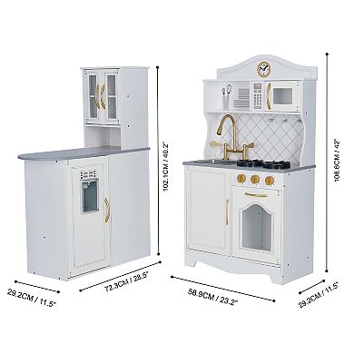 Teamson Kids Little Chef Upper East Retro Play Kitchen - White & Gold