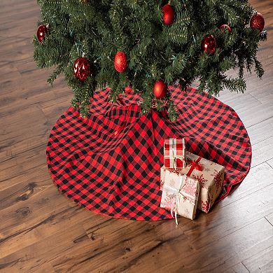 48" Red and Black Buffalo Checkered Round Christmas Tree Skirt