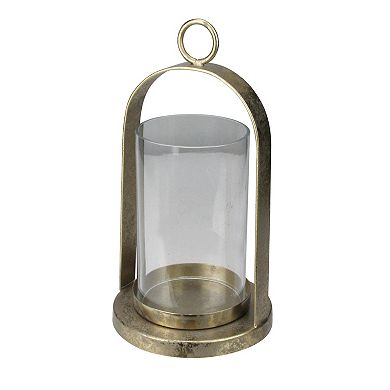 8.5” Antique-Styled Golden Weathered Christmas Pillar Candle Lantern