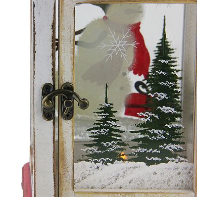 14.5" Rustic Red and White Snowman Christmas Scene Candle Lantern
