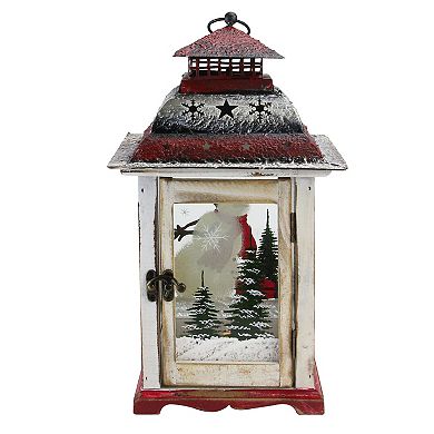 14.5" Rustic Red and White Snowman Christmas Scene Candle Lantern