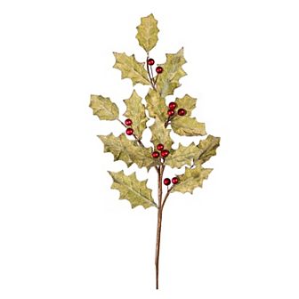Pack of 12 Yellow Leaves and Red Berries Artificial Polyester Holly Spray 33"