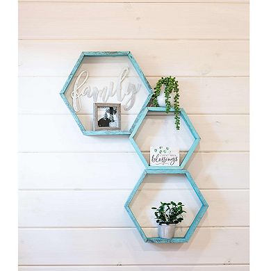 Rustic Farmhouse Floating Reclaimed Wood Hexagon Shelves (Set of 3)