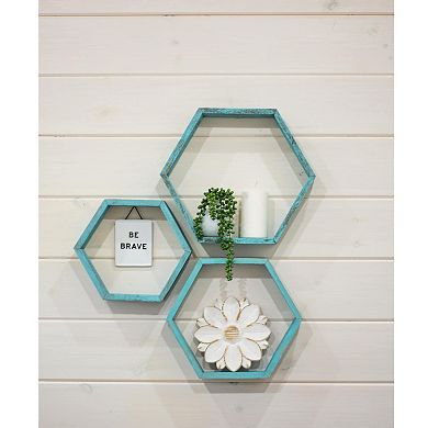 Rustic Farmhouse Floating Reclaimed Wood Hexagon Shelves (Set of 3)