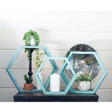 Rustic Farmhouse Floating Reclaimed Wood Hexagon Shelves (Set of 3)