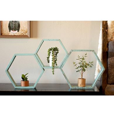 Rustic Farmhouse Floating Reclaimed Wood Hexagon Shelves (Set of 3)