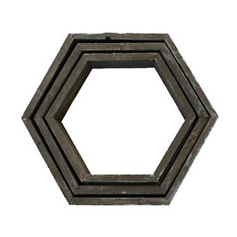 Rustic Farmhouse Floating Reclaimed Wood Hexagon Shelves (Set of 3)