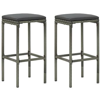 vidaXL Bar Stools with Cushions 2 pc Poly Rattan