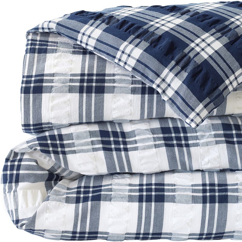 Lands End Cotton Seersucker European Square Pillow Sham or Duvet Cover, Wh