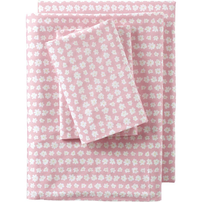 Lands End Kids 180 Thread Count Cotton Percale Printed Sheet Set, Pink, FU