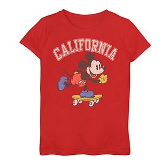 Girls 7-16 Mickey Mouse On A Skateboard California Tee